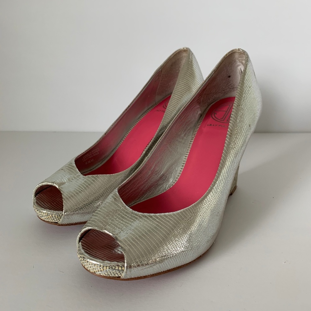 Lilly Pulitzer Via Palm Beach Silver Wedge Heels